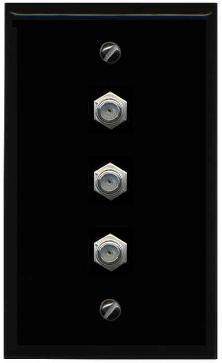 RiteAV - 3 Port Coax Cable TV- F-Type Wall Plate - Flat Style [Black/Black]