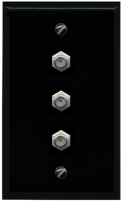 RiteAV - 3 Port Coax Cable TV- F-Type Wall Plate - Flat Style [Black/Black]