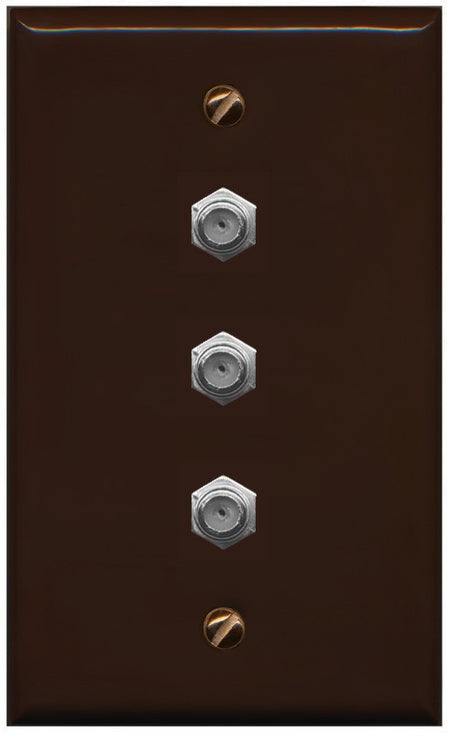 RiteAV - 3 Port Coax Cable TV- F-Type Wall Plate - Flat Style [Brown/Brown]
