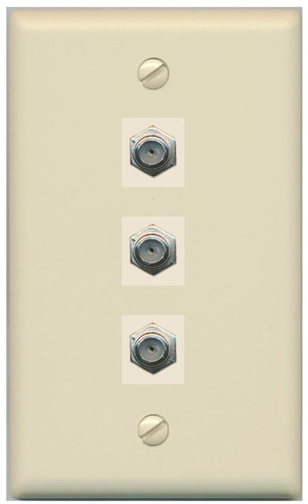 RiteAV - 3 Port Coax Cable TV- F-Type Wall Plate - Flat Style [Ivory/Ivory]