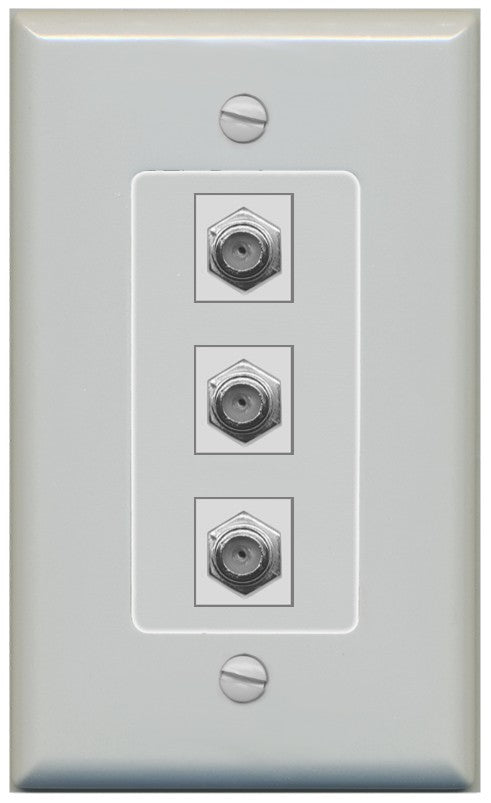RiteAV - 3 Port Coax Cable TV- F-Type Wall Plate - 1 Gang Decorative [Gray/Gray]