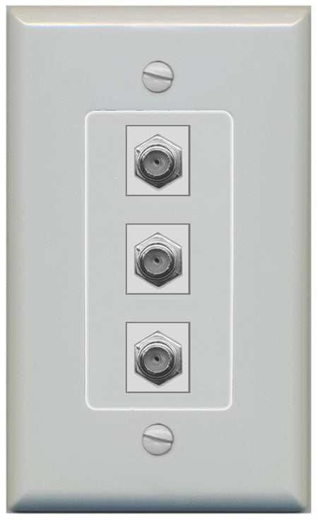 RiteAV - 3 Port Coax Cable TV- F-Type Wall Plate - 1 Gang Decorative [Gray/Gray]