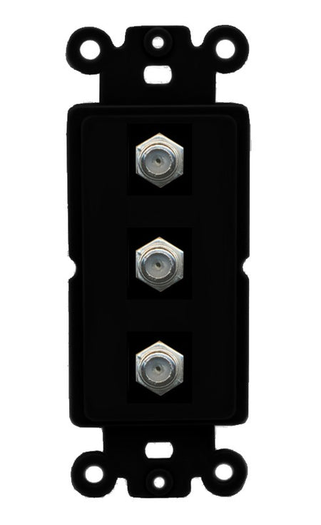RiteAV - 3 Port Coax Cable TV- F-Type Wall Plate - Rocker [Black/Black]