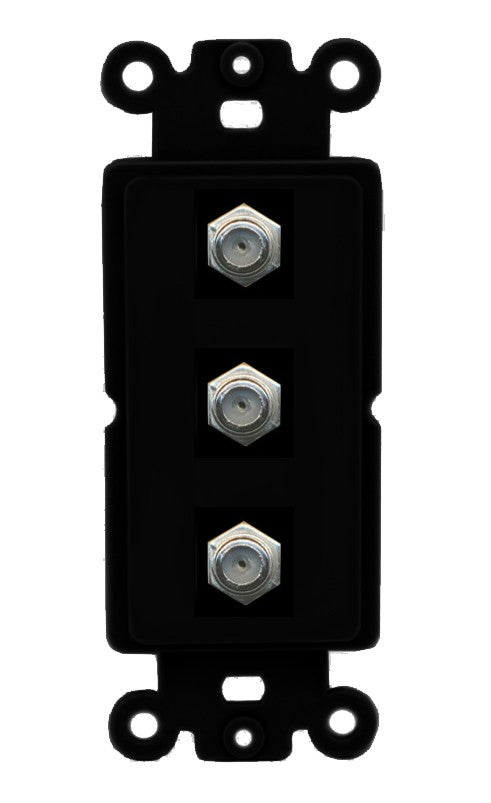RiteAV - 3 Port Coax Cable TV- F-Type Wall Plate - Rocker [Black/Black]