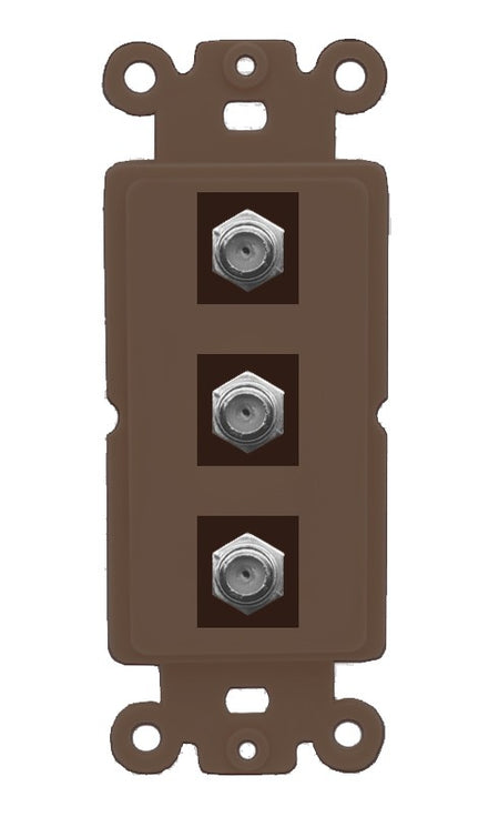 RiteAV - 3 Port Coax Cable TV- F-Type Wall Plate - Rocker [Brown/Brown]
