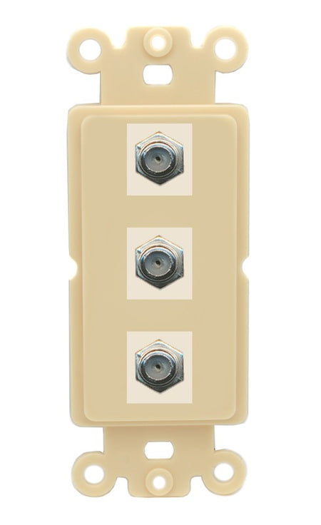 RiteAV - 3 Port Coax Cable TV- F-Type Wall Plate - Rocker [Ivory/Ivory]