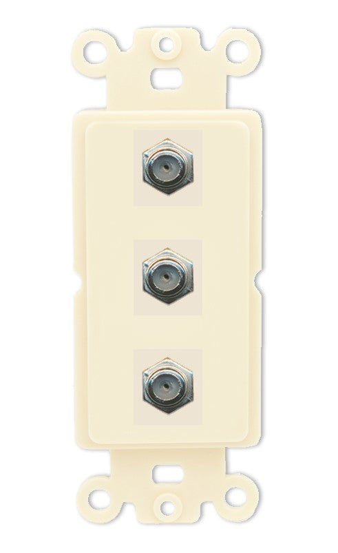 RiteAV - 3 Port Coax Cable TV- F-Type Wall Plate - Rocker [Light-Almond]