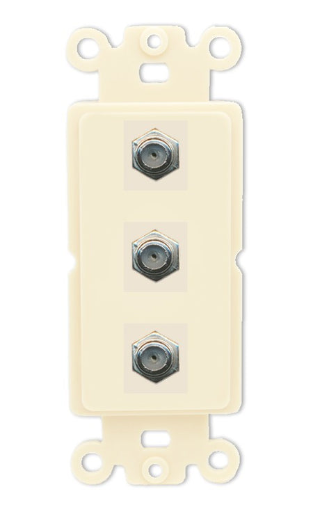 RiteAV - 3 Port Coax Cable TV- F-Type Wall Plate - Rocker [Light-Almond]