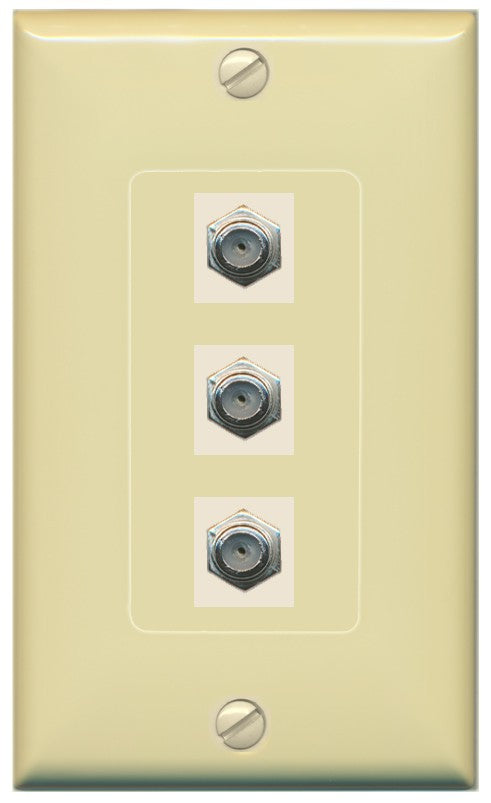 RiteAV - 3 Port Coax Cable TV- F-Type Wall Plate - 1 Gang Decorative [Ivory/Ivory]