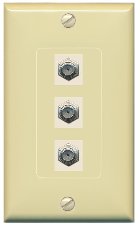 RiteAV - 3 Port Coax Cable TV- F-Type Wall Plate - 1 Gang Decorative [Ivory/Ivory]