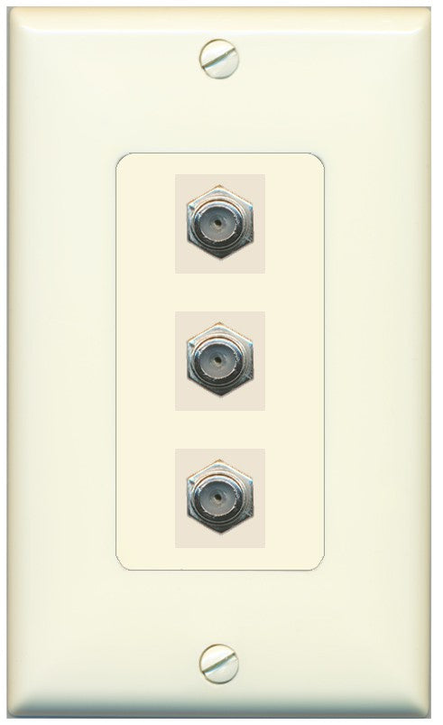 RiteAV - 3 Port Coax Cable TV- F-Type Wall Plate - 1 Gang Decorative [Light-Almond]