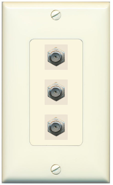 RiteAV - 3 Port Coax Cable TV- F-Type Wall Plate - 1 Gang Decorative [Light-Almond]