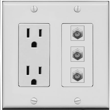 RiteAV - 3 Port Coax Cable TV- F-Type Wall Plate - Outlet [Gray/Gray]