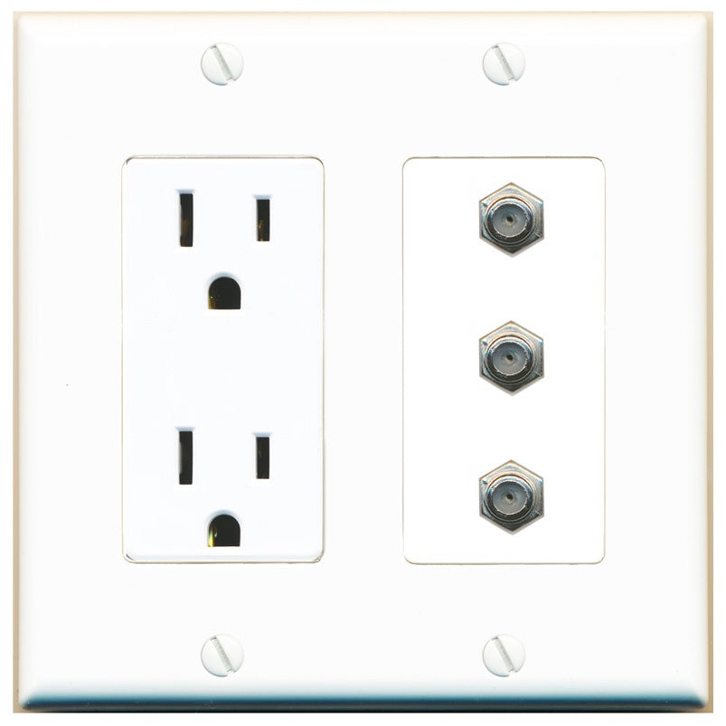 RiteAV - 3 Port Coax Cable TV- F-Type Wall Plate - Outlet [White]