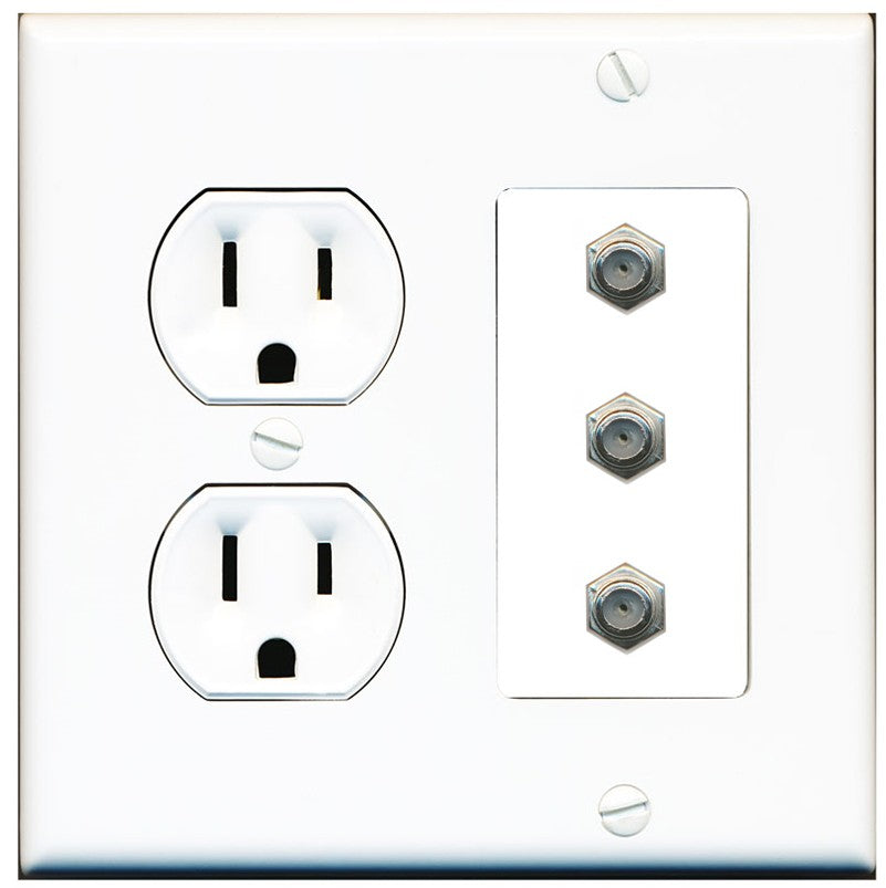 RiteAV - 3 Port Coax Cable TV- F-Type Wall Plate - Round Outlet [White]