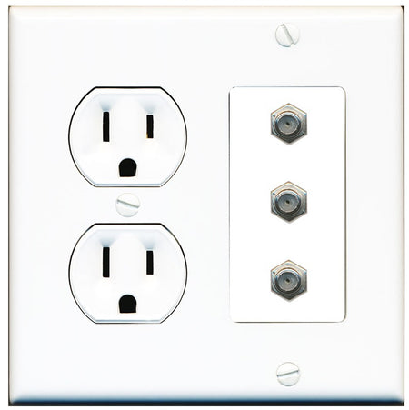 RiteAV - 3 Port Coax Cable TV- F-Type Wall Plate - Round Outlet [White]