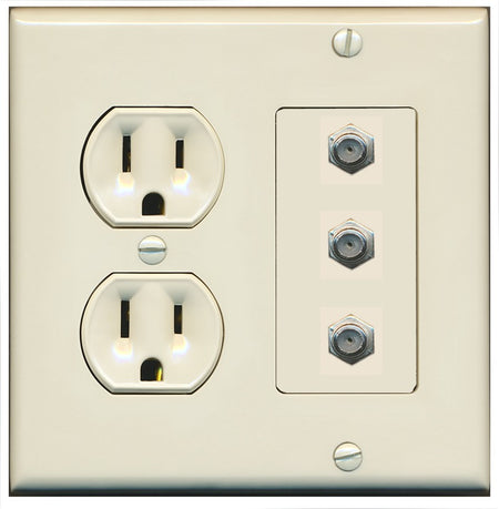 RiteAV - 3 Port Coax Cable TV- F-Type Wall Plate - Round Outlet [Light-Almond]