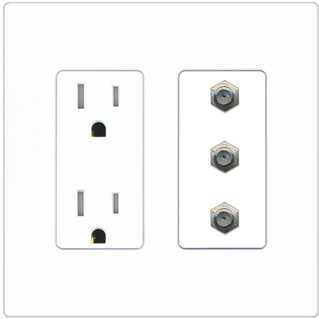 RiteAV - 3 Port Coax Cable TV- F-Type Wall Plate - Tamper-Resistant Outlet [Screwless White]