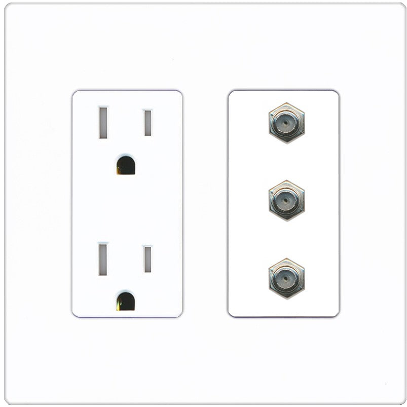 RiteAV - 3 Port Coax Cable TV- F-Type Wall Plate - Tamper-Resistant Outlet [Screwless White]