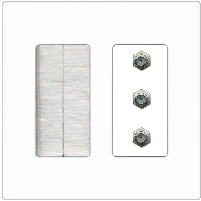 RiteAV - 3 Port Coax Cable TV- F-Type Wall Plate - Brush [Screwless White]