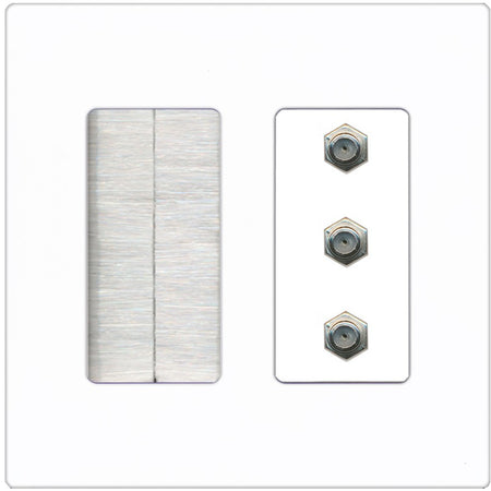 RiteAV - 3 Port Coax Cable TV- F-Type Wall Plate - Brush [Screwless White]