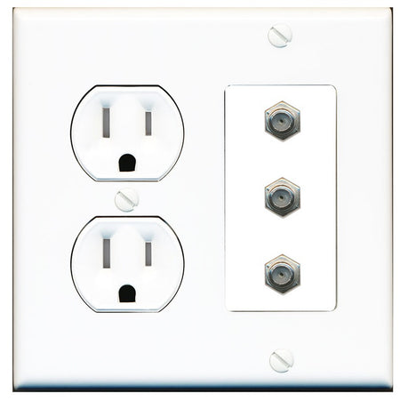 RiteAV - 3 Port Coax Cable TV- F-Type Wall Plate - Tamper Resistant Outlet [Round White]