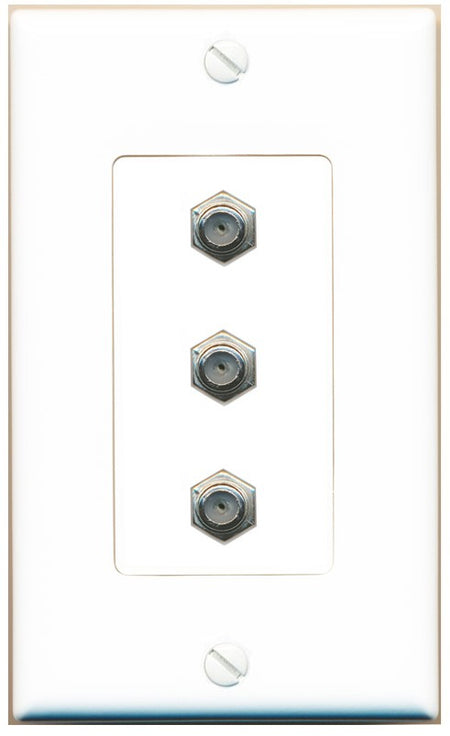 RiteAV - 3 Port Coax Cable TV- F-Type Wall Plate - 1 Gang Decorative [White]