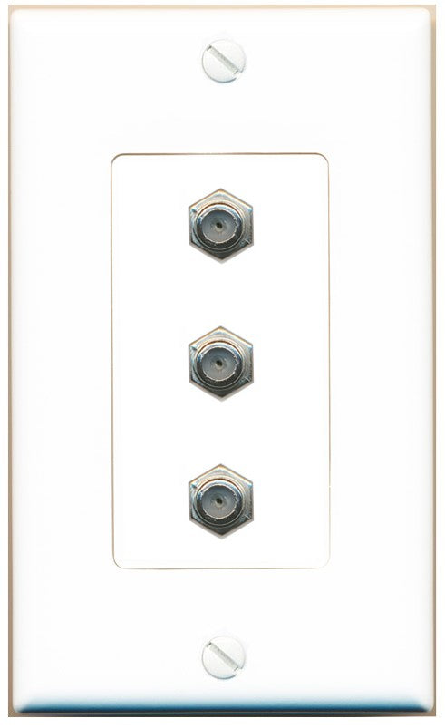 RiteAV - 3 Port Coax Cable TV- F-Type Wall Plate - 1 Gang Decorative [White]