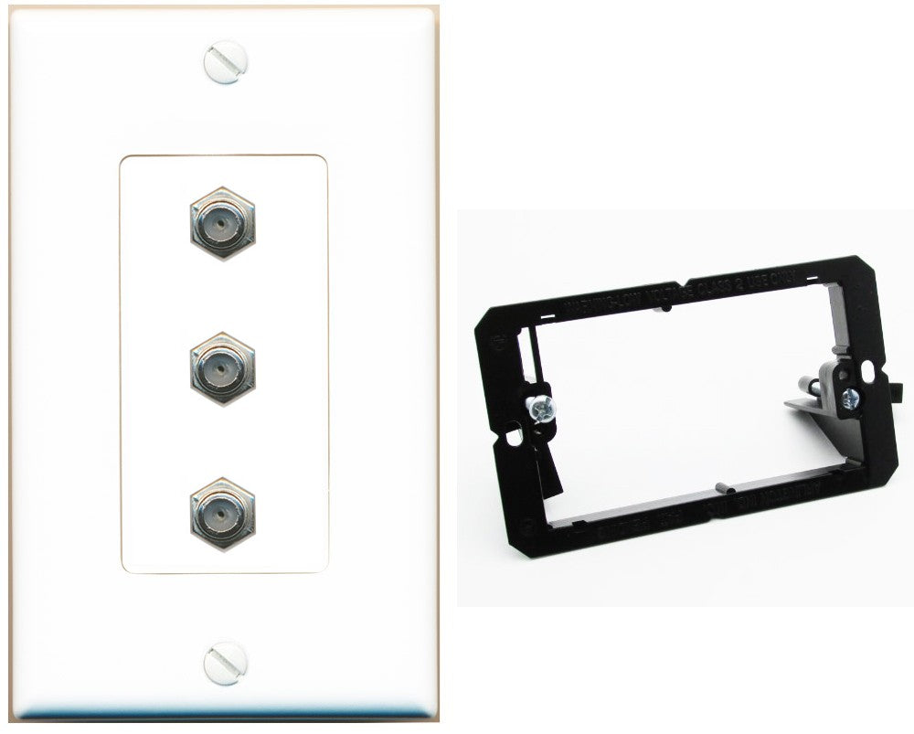 RiteAV - 3 Port Coax Cable TV- F-Type Wall Plate - Bracket [White]
