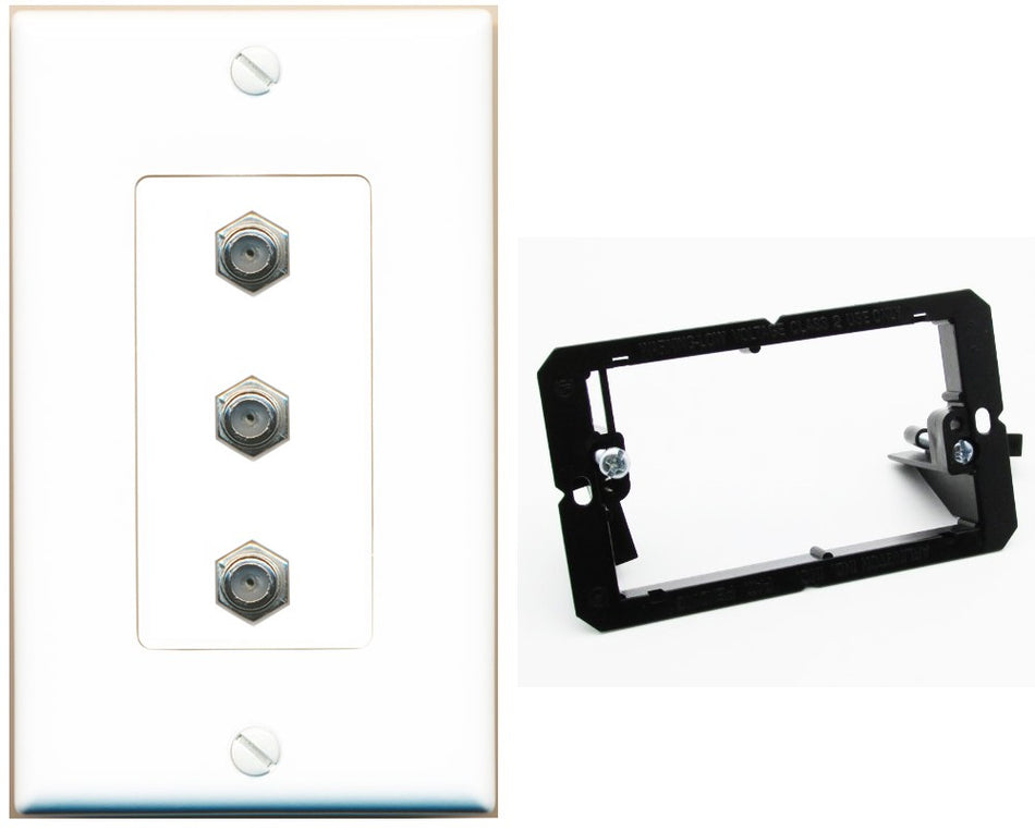 RiteAV - 3 Port Coax Cable TV- F-Type Wall Plate - Bracket [White]