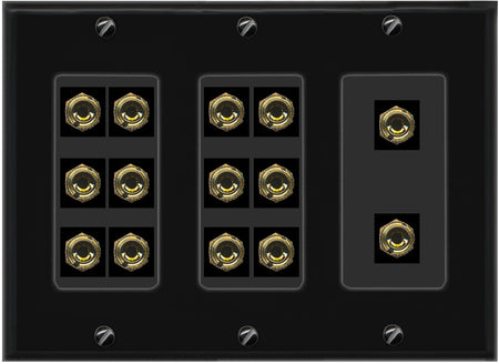 RiteAV 14 Port Banana Binding Post (7 Speaker) Wall Plate 3 Gang Black