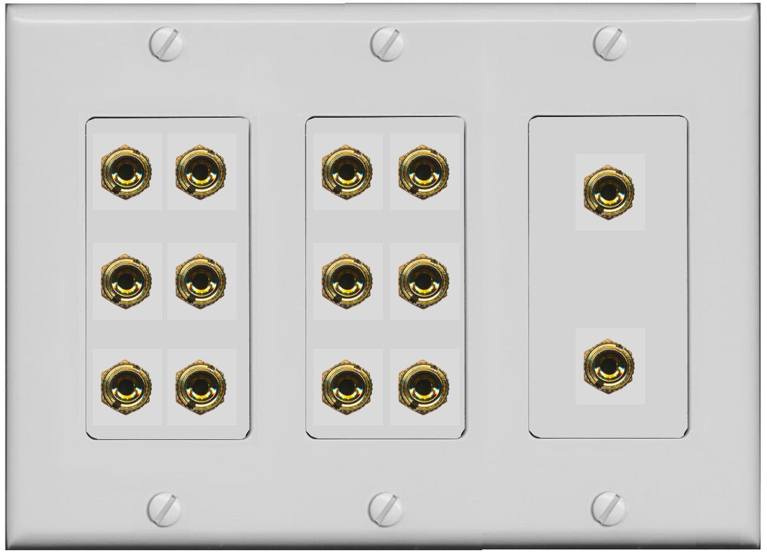RiteAV 14 Port Banana Binding Post (7 Speaker) Wall Plate 3 Gang Gray