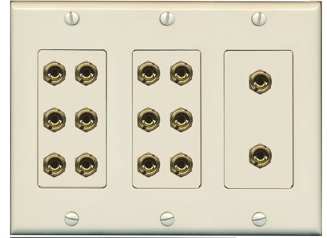 RiteAV 14 Port Banana Binding Post (7 Speaker) Wall Plate 3 Gang Ivory