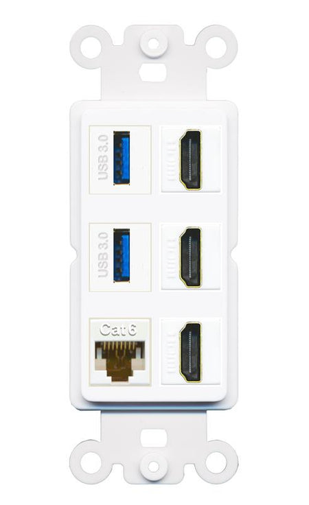 RiteAV 3 Port HDMI 2 Port USB 3.0 1 CAT6-RJ45 Wall Plate - Rocker [White]