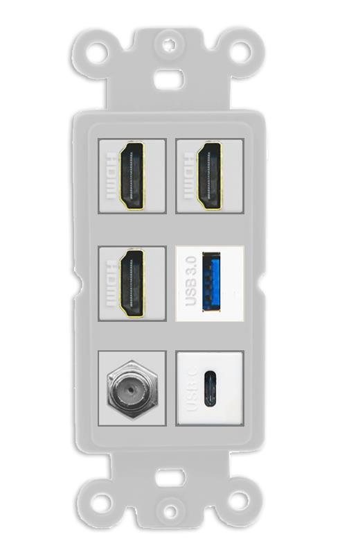 RiteAV 3 HDMI USB3 USBC Coax Wall Plate - Rocker [Gray/Gray]