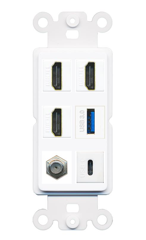 RiteAV 3 HDMI USB3 USBC Coax Wall Plate - Rocker [White]