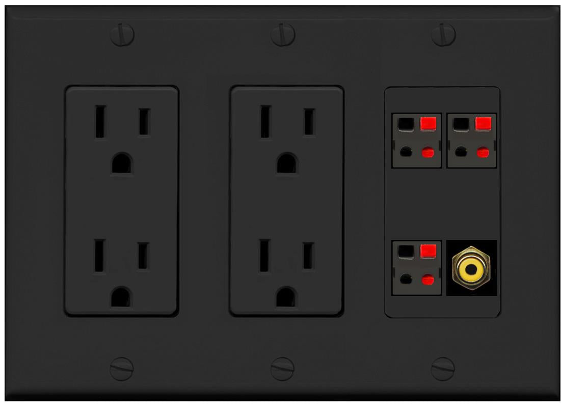 RiteAV 3.1 Speaker Female-Female Wall Plate with 1 x RCA for Subwoofer - 2 Outlet [Black/Black]