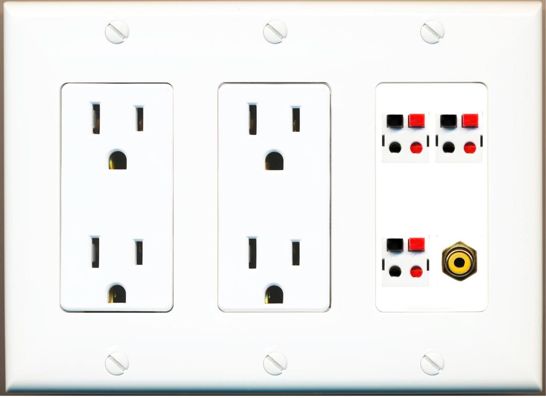 RiteAV 3.1 Speaker Female-Female Wall Plate with 1 x RCA for Subwoofer - 2 Outlet [White]