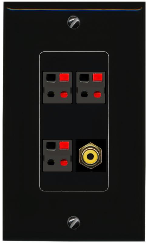 RiteAV 3.1 Speaker Female-Female Wall Plate with 1 x RCA for Subwoofer - 1 Gang [Black/Black]