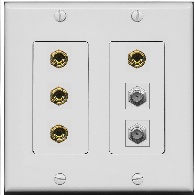 RiteAV 4 Port Banana 2 Speaker Binding Post 2 Coax Wall Plate - 2 Gang [Gray/Gray]