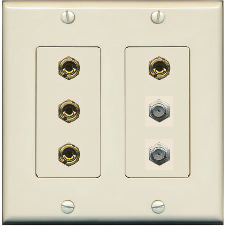 RiteAV 4 Port Banana 2 Speaker Binding Post 2 Coax Wall Plate - 2 Gang [Light-Almond]