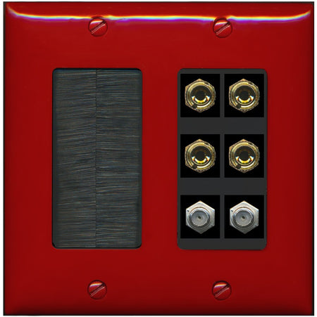 RiteAV 4 Port Banana 2 Speaker Binding Post 2 Coax Wall Plate - Brush [Red/Black]