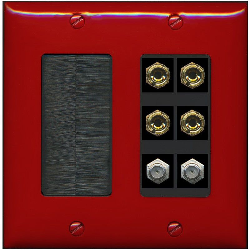 RiteAV 4 Port Banana 2 Speaker Binding Post 2 Coax Wall Plate - Brush [Red/Black]