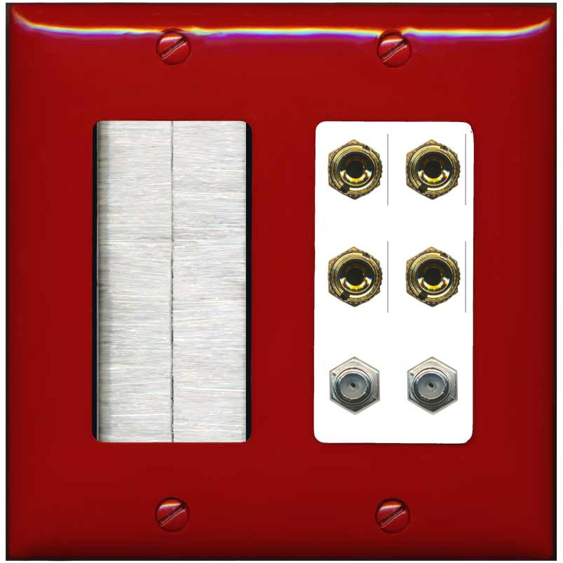 RiteAV 4 Port Banana 2 Speaker Binding Post 2 Coax Wall Plate - Brush [Red/White]