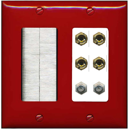 RiteAV 4 Port Banana 2 Speaker Binding Post 2 Coax Wall Plate - Brush [Red/White]