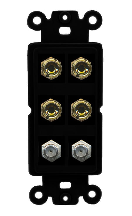 RiteAV 4 Port Banana 2 Speaker Binding Post 2 Coax Wall Plate - Rocker [Black/Black]