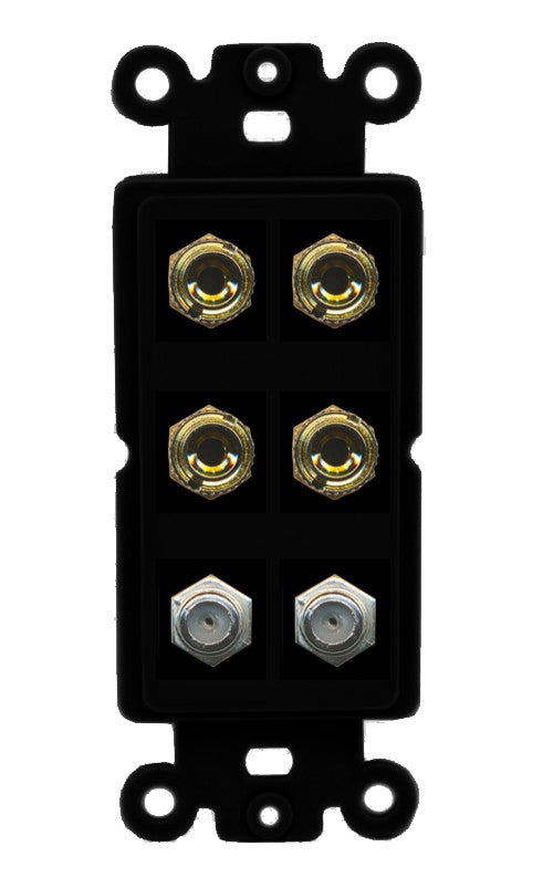 RiteAV 4 Port Banana 2 Speaker Binding Post 2 Coax Wall Plate - Rocker [Black/Black]