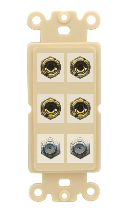 RiteAV 4 Port Banana 2 Speaker Binding Post 2 Coax Wall Plate - Rocker [Ivory/Ivory]