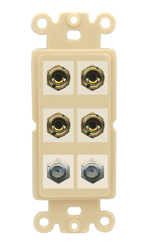 RiteAV 4 Port Banana 2 Speaker Binding Post 2 Coax Wall Plate - Rocker [Ivory/Ivory]