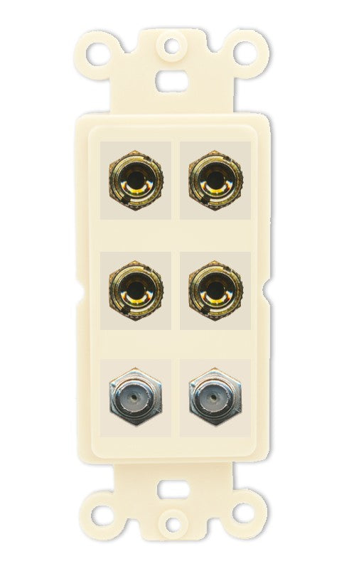 RiteAV 4 Port Banana 2 Speaker Binding Post 2 Coax Wall Plate - Rocker [Light-Almond]